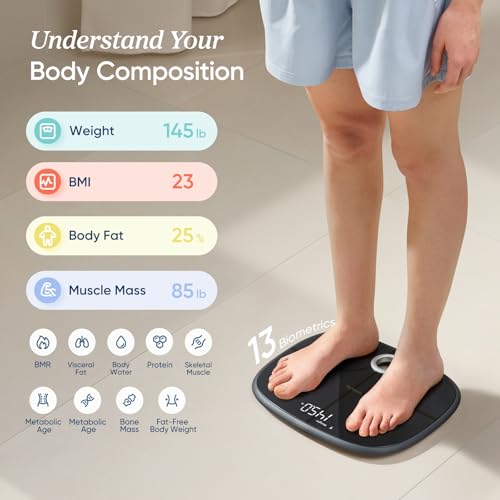 Image of Etekcity Smart Rechargeable Scale for Body Weight, BMI, Fat, Muscle Mass, Digital Bathroom Scale with 13 Metrics, Secret Mode, Bluetooth Connect to Free Apps, Stealth Black