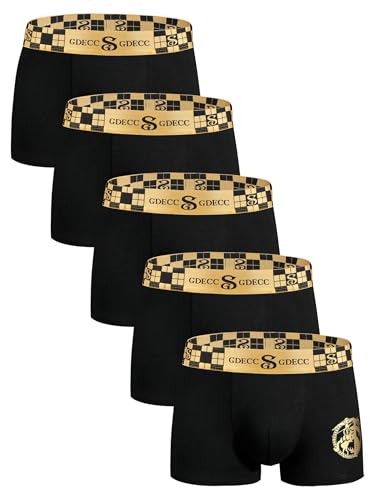 GDECC Luxus Schwarzgold Boxershorts Herren Eisseide Unterwäsche Unterhosen Männer Men Underwear Schlüpfer Retroshorts Boxer (DE/NL/SE/PL, Alphanumerisch, M, Regular, Regular, 5 Schwarz)