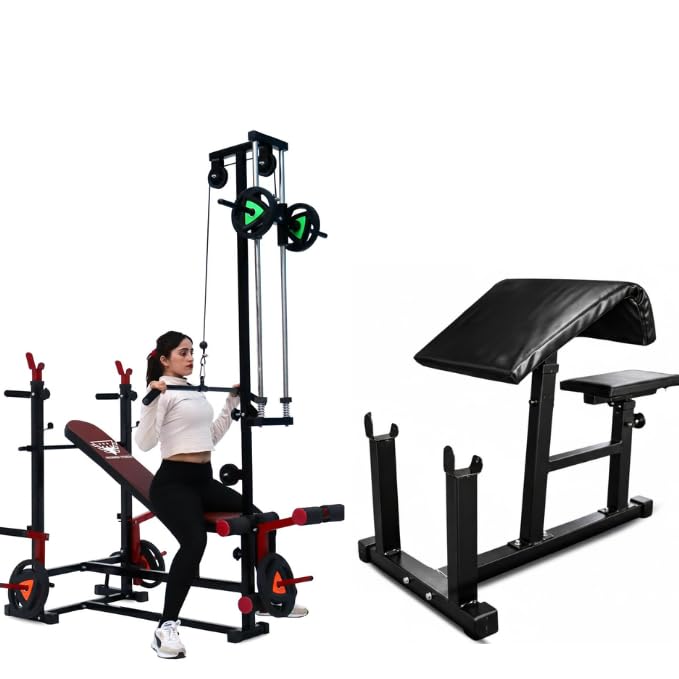 Image of 20-in-1 Multipurpose Bench Pro with Preacher Curl & Leg Developer | Adjustable Multi-Workout Weight Bench | Heavy-Duty Iron Frame | Black