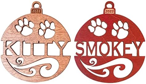 Personalized Cat's Name 2022 Solid Wood Christmas Ornament