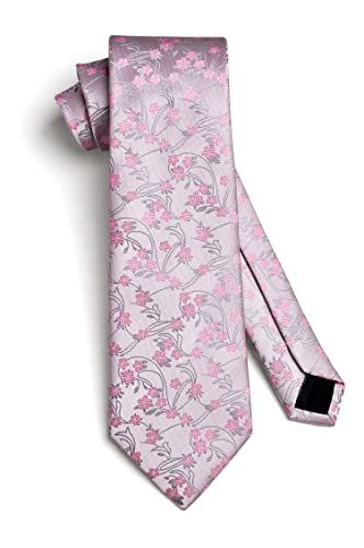 Image of HISDERN Men Floral Ties Woven Classic 3.4 inch Necktie Set Formal Tie Pocket Square for Wedding with Handkerchief Gift Box