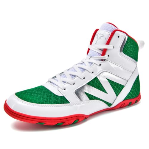ZHENSI Zapatillas Boxeo Hombre Zapatillas Lucha Libre Caña Alta Transpirables Antideslizantes Botas Fitness Levantamiento Pesas Entrenamiento Gimnasio,Verde,43 EU
