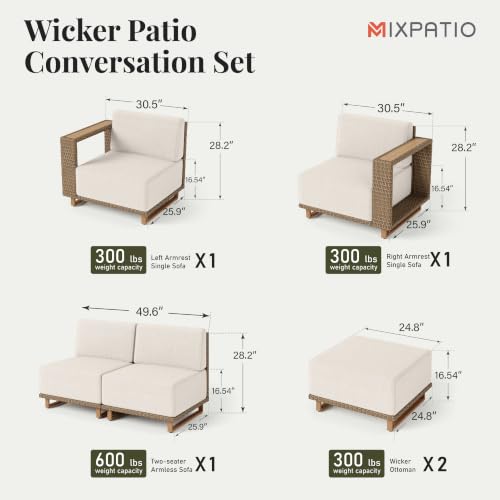 Image of MIXPATIO Upgraded Outdoor Sectional, 6-Piece Patio Furniture Conversation Set with Yellow Rattan & 10-Inch Thick Cushion for Deck Yard Garden Backyard