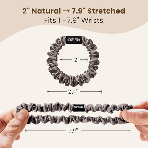 Image of THXSILK 100% Mulberry Silk Scrunchies 3-Pack, 25 Momme Mulberry Silk Hair Ties for Women, Sleek Low Profile No Damage Ponytail Holders, for Fine Hair & Everyday Use, Charcoal
