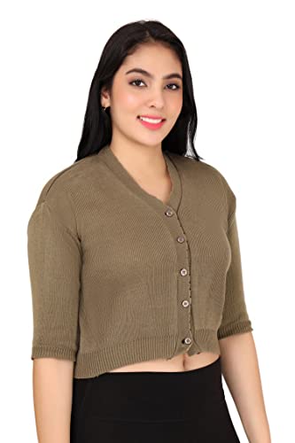 Image of Women Winter Wear V-Neck Half Sleeves Regular Fit Woollen Blouse