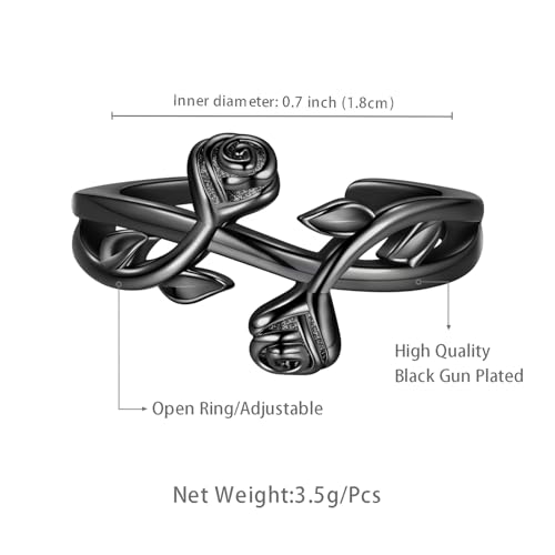 beautlace Rose Flower Adjustable Rings Flower Love Open Ring Silver/Black Gun Plated Elegant Wedding Engagement Jewelry Gifts for Women KR0112 6