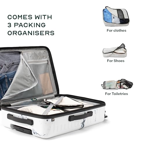 Image of Assembly Trolley Bags Set of 2- Cabin Small + Check-in Medium with TSA Locks & 8 Spinner Wheels, Polycarbonate Hard Shell Trolley Bag Set for Business Travel & Vacations, Marble, 20+24 Inch