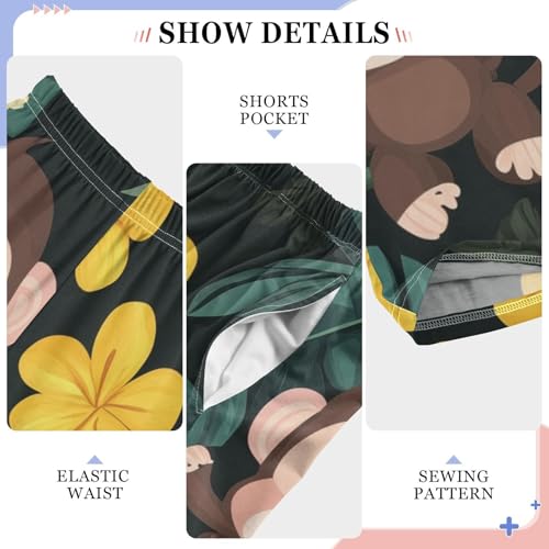 Monkey Hibiscus Florals Boys Long Pants Soft Trousers Elastic Waist Kids Lounge Bottoms with Pockets S-XL4