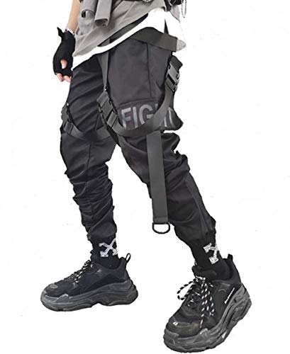 Ambcol Pantalon de jogging streetwear pour homme - Style hip-hop - Style gothique - Noir - Tactique - Urban - Pour homme, noir, Taille M Cover