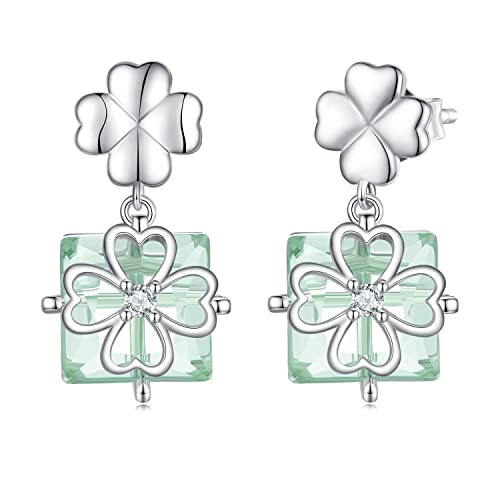 Boucles d'oreilles trèfle en argent 925 et onyx vert taille diamant