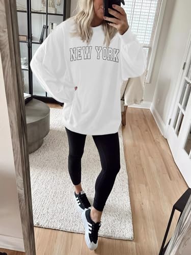 Image of Langwyqu Women's Oversized Sweatshirt Los Angeles California Crewneck Long Sleeve Casual Loose Pullover Tops