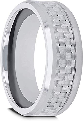 Eternal TungstenBrandon Men's Tungsten Wedding Ring with Beveled White Carbon Fiber Inlay Band - 4mm - 12mm