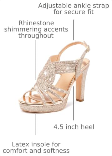 Image of Platform Heels for Women Sandals Dressy Sparkly Rhinestone Chunky