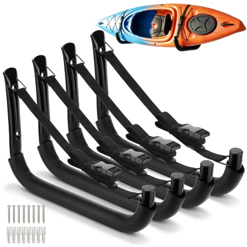 Image of Kayak Storage Rack, Heavy Duty Wall Mount Kayak Hanger for Secure Storage, Garage Hooks for Kayaks, SUP Paddle Boards, Canoes, Surfboards