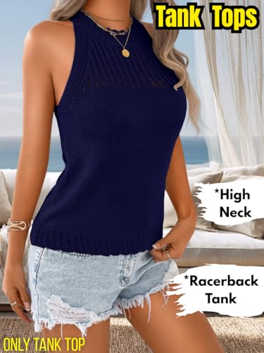 Image of ChiaoLezhee Women's Summer Knit Tank Tops, Racerback High Neck Lightweight Sweater Vest, Dressy Casual Outfits