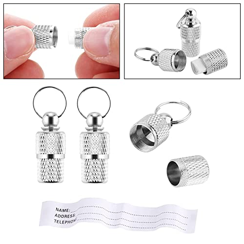 Adressanhänger für Katze und Hunde, 6 Stücke Rostfreier Stahl Tiermarke mit Schlüsselringe, Anti Lost Namensschild, Halsbandanhänger zur Tierkennzeichnung Silber Adresskapsel für Haustiere