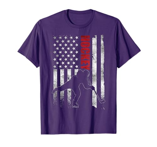 Vintage Ice Hockey American Flag Ice Hockey Player 4th July T-Shirt