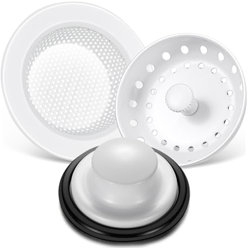 Mudder 3 Pcs Sink Plug Stopper Disposal Drain Strainer,Porcelain White
