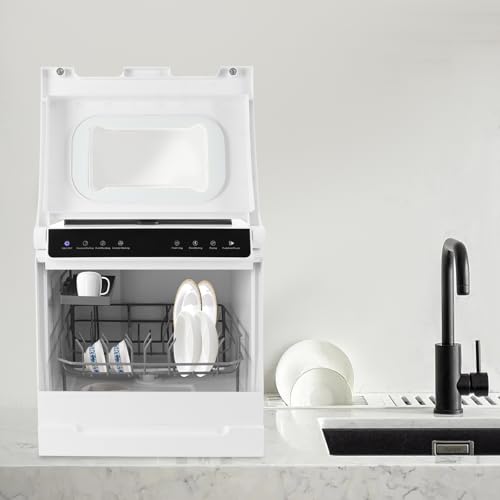 Image of Portable Countertop Dishwasher, 1100W Mini Dishwasher 18.11 * 16.14 * 18.11in Dish Washing Machine with 6 Functions, 52dB Ultra-Quiet for Small-Sized Houses (White-5)