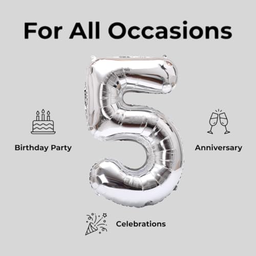 Image of YPSelected 32 Inch Large Foil Helium Number Balloon Birthday Wedding Party 0-9 (Silver, 5)