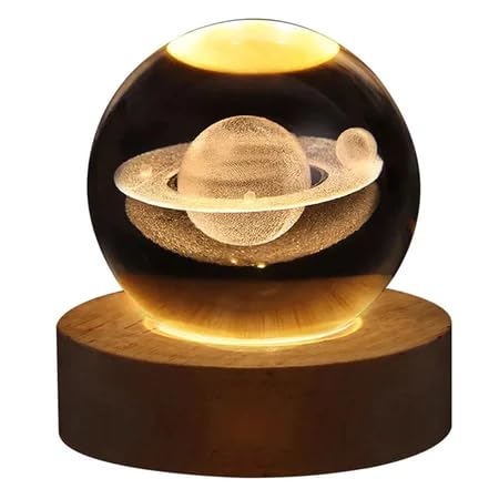 Luminária de mesa led bola de cristal Lua Galaxia Saturno 3D para decoração (Saturno)