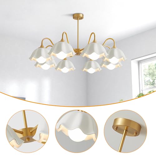 Image of 8-Light Ceramic Sputnik Chandelier Modern Semi Flush Mount Chandelier Gold Mid Century Sputnik Chandelier Living Room Finish Brass Ceiling Light