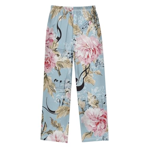 ZZXXB Music Note Peony Flower Boys Long Pants Soft Trousers Elastic Waist Kids Lounge Bottoms with Pockets S-XL2