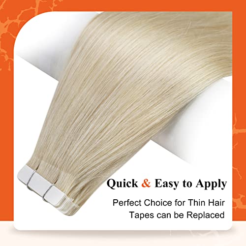 Image of Full Shine Blonde Tape in Hair Extensions Human Hair 18 Inches Color Platinum Blonde 60 Double Sided Tape ins Human Hair Extensions Invisible Skin Weft 20Pieces 50Grams for Women Soft