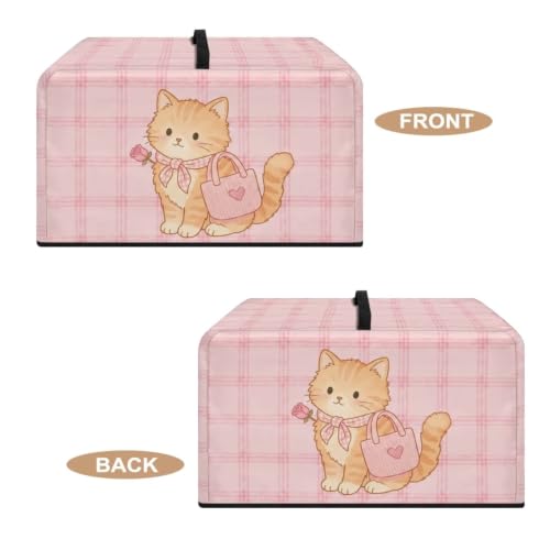Image of Microwave Oven Cover Protective Kitchen Appliance Dustproof Cover Stain-Resistant Air Fryer Toaster Oven Protector Countertop Decorations, S, Cute Cat Plaid Pink