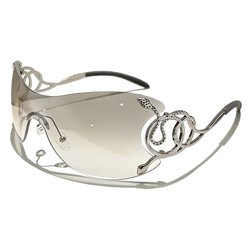 Y2K Snake Print Black Wrap Rave Sunglasses for Women Trendy Frameless Gradient Lenses