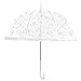 Becko White Stick Umbrella / Flower and Heart Pattern Clear Canopy Bubble Umbrella / Transparent Dome Shape Princess Style Rain Umbrella with Gradient J-handle for Wedding / Party / Camping