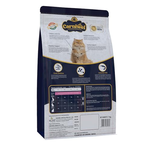 Image of Carniwel Persian Adult Dry Cat Food with Antarctic Krill | 3X Healthy Skin & Coat | Easy Digestion & Hairball Reduction, 1Kg