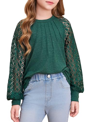Image of blibean Girls Fall Long Sleeve Shirts Casual Lace Tops Size 6-15 Years