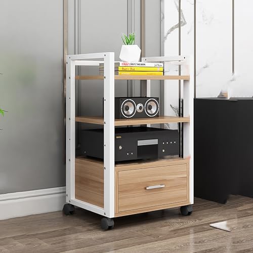 CRCRC Unidad de Entretenimiento, Soporte de Audio de Piso de 3/4/5 Niveles con Ruedas universales, Soporte for estéreo(White,60x40x79cm)