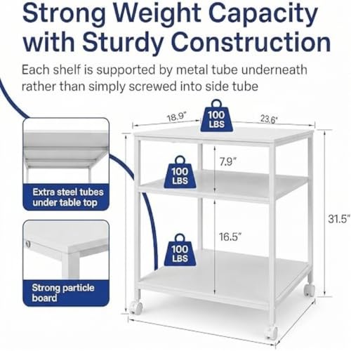 Image of 31.5 inch Heavy Duty Large Printer Stand with Adjustable Storage Shelf, White