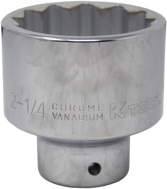 K Tool International 24173 2-1/4" x 3/4" Drive 12-Point Ratchet Socket for Garages, Repair Shops and DIY, Polished, Heat-Treated Chrome Vanadium Steel, Fractional SAE, Rust and Corrosion Resistant
