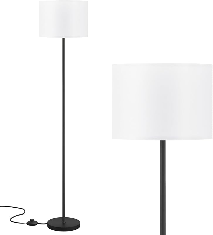 Lámpara de pie moderna de diseño simple con pantalla blanca e interruptor de pedal | Lámpara de pie negra de 60 pulgadas (sin bombilla), lámparas altas para sala de estar, dormitorio, oficina, comedor, cocina