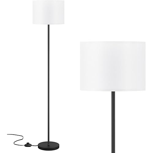 Modern Floor Lamp Simple Design with White Shade, Foot Pedal Switch, 60" Small Tall Lamps for Living Room Bedroom Office Dining Room Kitchen, Black Pole Lamp(Without Bulb)