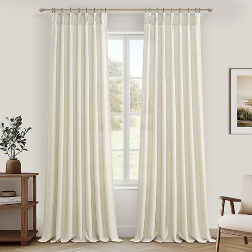 Cream Pinch Pleated 70 Inch Extra Wide Bedroom Curtains 84