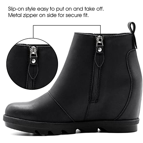 Athlefit Women's Wedge Boots Comfortable Ankle Wedge Booties With Zipper Black Us 9.5 #TOP2