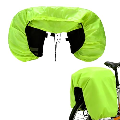 Bicycle Bag Rain Cover Waterproof Dustproof Pannier Bag Protective Cover, Universal Outdoor Bike Rear Bag Cover for Mountain & Road Bicycles, Lightweight Foldable Canvas, Fluorescent Green