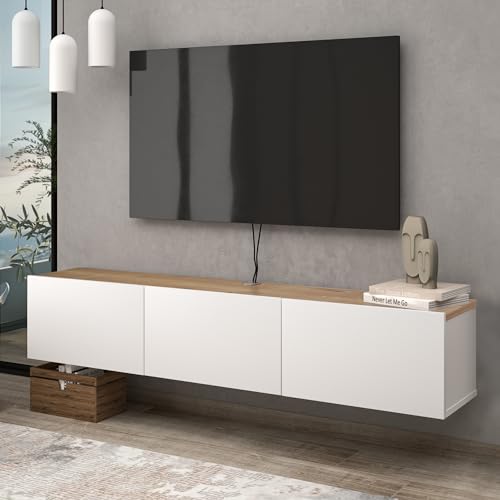 Atelier Mobili Floating TV Stand, TV Stand up to 75 inch TV, Floating TV Stand Wall Mounted, Floating Entertainment Center, TV Stands for Living Room, White TV Stand