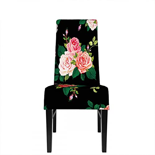 Ekobla Chinese Rose Dining Chair Covers Spring Tropical Romantic Bouquet Blossom Green Petal Plant Stretch Removable Washable Dining Chair Slipcovers Protectors #TOP1