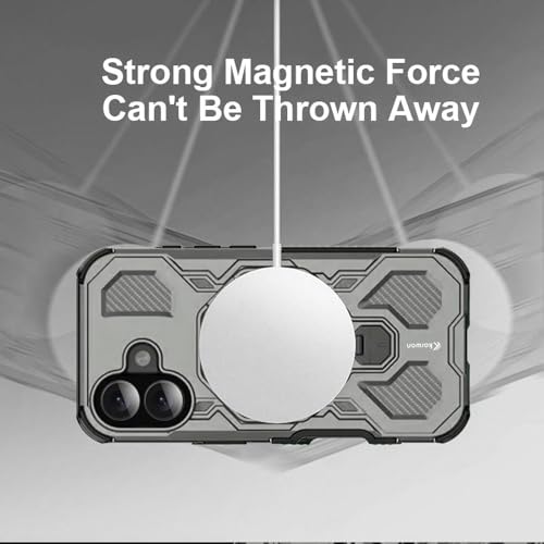 Image of KARWAN Tough Shockproof Armor Back Case Cover Compatible with iPhone 16 with 360 Degree Rotation Magnetic Attraction Ring, Holder Heavy Duty Rugged Cover with MagEaze Wireless Charging (Grey)