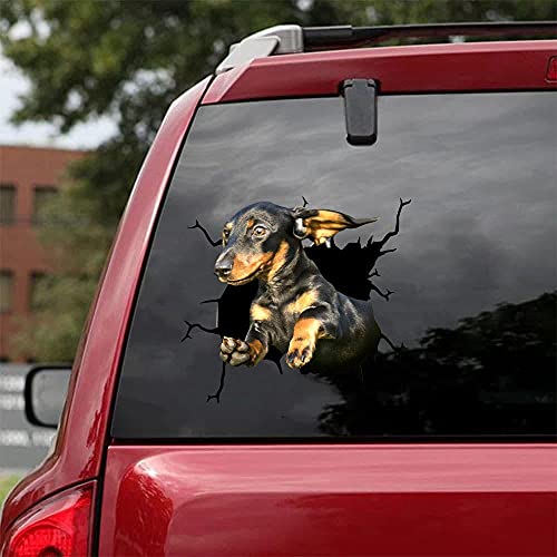 fabisup Dachshund Cracked Car Sticker, Dogs 3D Car Window Clings, Waterproof Funny Toilet Sticker Fridge Sticker
