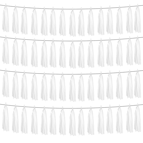 Image of 4P White Foil Fringe Metallic Tassel Streamers Banner Tassel Garland for Parade Floats, Graduation, Wedding, Birthday, Halloween, Christmas, Bridal /Baby Shower Party Decorations