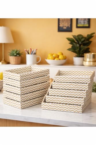 Image of SATYAM KRAFT 6 Pcs Multipurpose Folding Cardboard Gift Box | Premium Paper Hamper Empty DIY Tray for Wedding, Birthday, Gifting, Gift Packaging, Festive Foldable Hampers, Stylish Return Gifts (Golden)