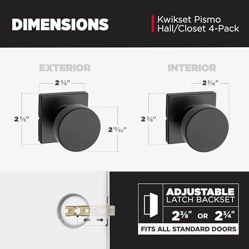 Image of Kwikset Pismo Interior Square Passage Door Knob, Handle for Closet and Hallway Doors, Non-Locking Doorknob, Matte Black
