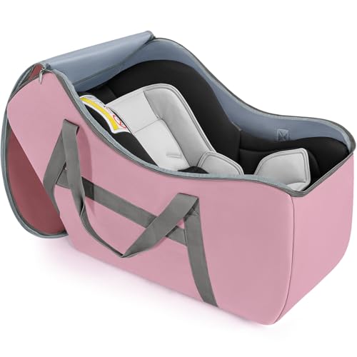 Image of WELIDAY Padded Car Seat Bag Compatible with Most Nuna Pipa Car Seats UPPAbaby MESA V2 without Base & Chicco KeyFit 30 and Base, Car Seat Travel Bag for Airplanes, Pink