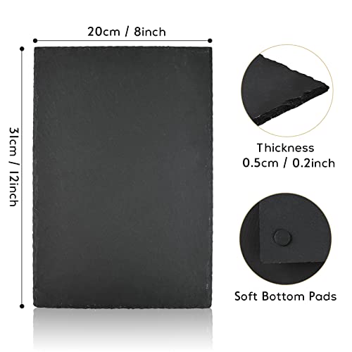 Lavemch 4 Pack Slate Cheese Boards, 12” X 8” Charcuterie Boards Sussi Plate Stone Tray With 4 Pieces Soapstone Chalks For Cheese, Meats, Appetizers, Dried Fruits, Gourmet, Black #TOP1